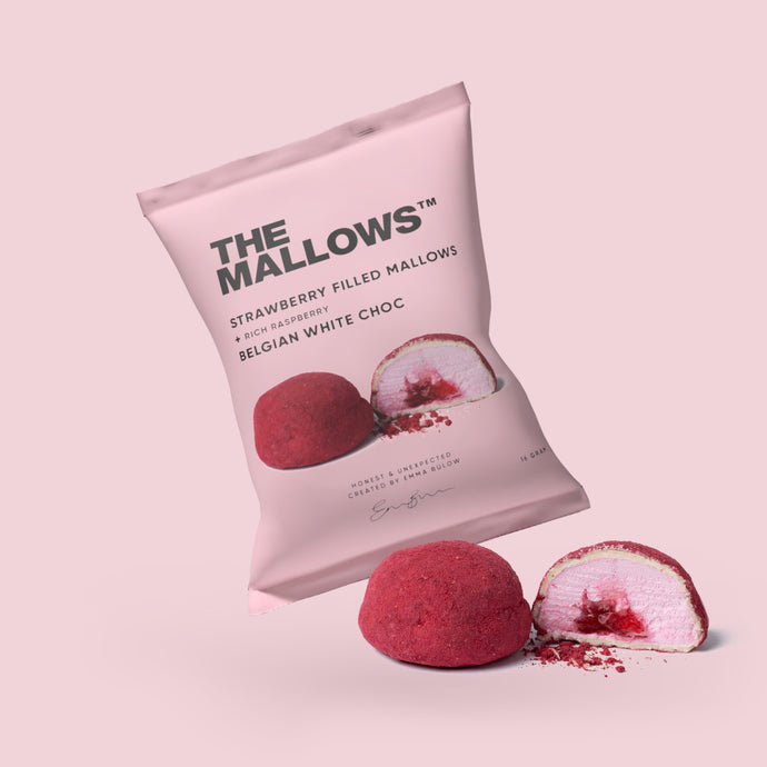 The Mallows, Flowpack, STRAWBERRY FILLED MALLOWS + RICH RASPBERRY & BELGIAN WHITE CHOC